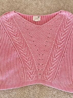 La Hearts Pink Cable V-Neck Sweater